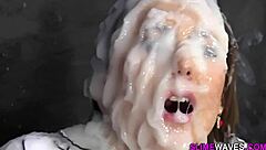 European Slut In Gloryhole Bukkake With Messy Cum On Shoes And Heels