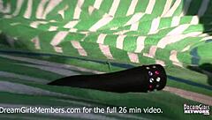 Amateur redhead spreads tight pussy outdoors in close-up