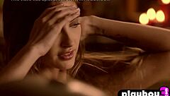 brunette babe poses in hot lingerie before striptease