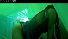 Sexy mature stepmother sensually touches her big ass and tits in bed for stepson.