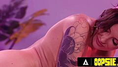 lesbian rivals engage in wet rough strap-on threesome with riding and ass play