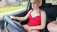 Blonde girl showing off in public