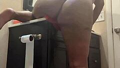 naej ae grinds her pussy on towel against bathroom counter