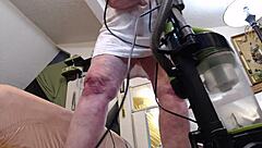 redhead vacuums in slippers without panties, showing big ass in retro blue film