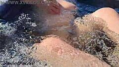 Can't Resist My Wet Step Sisters In Outdoor Bathtub Threesome! Foot Job And Cum On Feet!