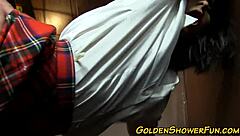 Outdoor public fetish with golden shower on old slut in HD.