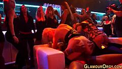 Babe masturbates in public shower leading to orgy facial