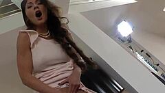 Stockinged slut blows monster cock eagerly