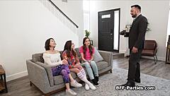 Three Brunettes and One Lucky Dick