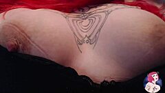 Redhead chubby babe with big natural tits plays with them in homemade video