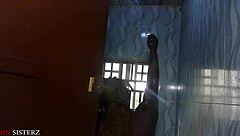 old man sneaks to fuck wife in bathroom as husband sleeps in bed