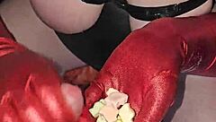 Huge cum load covers gummy candies, she eats them with pleasure.