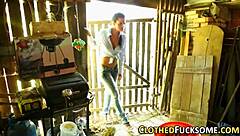 Glam European Women FINGER in Clothes Outdoors with Shoes