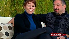 swinger brunette has interracial sex with strangers in red room 😏