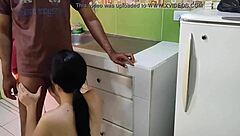 maid begs for anal in kitchen while wife away