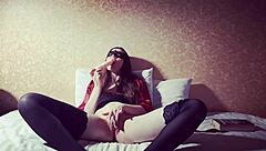 Horny brunette ivypoisonsex uses toys in stockings while eating ice cream!