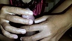 the beautiful asian neighbor gives a close-up handjob to her friend until he cums