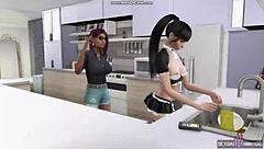 Maid Licks Pussy and Fingers Ass in Lesbian Cartoon Sex