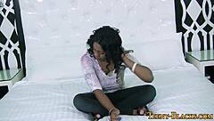 Black teen babe gets facialized in high definition