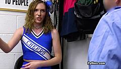 Does cheerleader deepthroat and ride officer at work?
