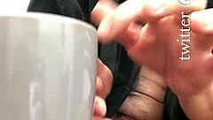 Coffee and cum with gay hairy ass cumshot action