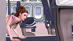 Animated 3d porn - a beautiful teen 18+ girl giving sexy poses in the airplane and fingering her sexy pussy