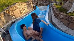 Amateur Latina Stepsister Stuck on Pool Slide, Wild Fuck Part 2