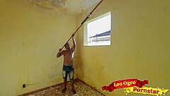 skinny latina bent over by stepfather at construction