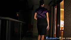 Classy whore solo rubs her wet pussy with toys and heels