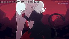 Modeus the lustful demon dominates with deepthroat in Helltaker parody