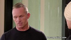 Blonde masseuses' shower blowjob training