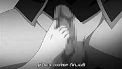 anime girl gives footjob to guy