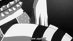 anime girl gives footjob to guy