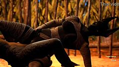 Furry jackal scissoring furry dragon intensely