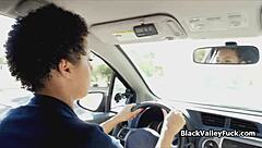 Black coed enjoys sucking her driving instructor's big cock