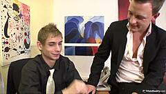 Gay in the office having sex with twink group.
