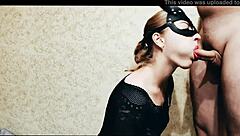 Blonde babe gives blowjob to favorite roommate in dorm