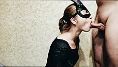 Blonde babe gives blowjob to favorite roommate in dorm