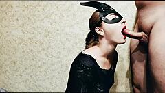 Blonde babe gives blowjob to favorite roommate in dorm