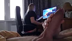 stepmom walks in on me jerking monster cock, gets excited for blowjob and voyeur masturbation