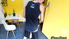 Personal trainer helps student with workout in intimate session