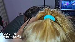 Pov bj in sexy black lingerie with horny wife.