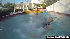 Vicky Vette and Teal Conrad lick each other nude in pool