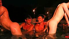 Late night hot tub orgy with finn, ethan, colby, and mickey bareback