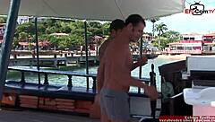 busty brunette girl enjoys boat threesome with anal focus