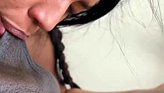 POV blowjob for delicious cock in amateur couple scene.