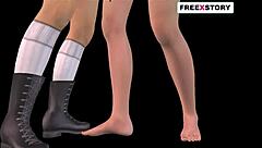 An animated cartoon 3d video of two cute girls having lesbian fun with kisses and positions