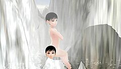 leo anime girl tries mixed bath in hot spring