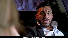 Hot blonde teen babysitter Selina Bentz seduces client on ride home.