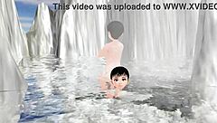 leo anime girl tries mixed bath in hot spring